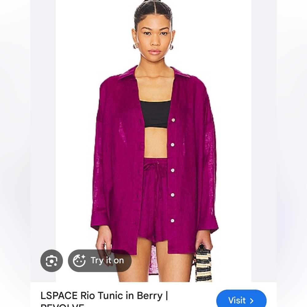 l*space Magenta linen Rio Tunic (xs-s) & Shorts (med) Set - Picture 2 of 8